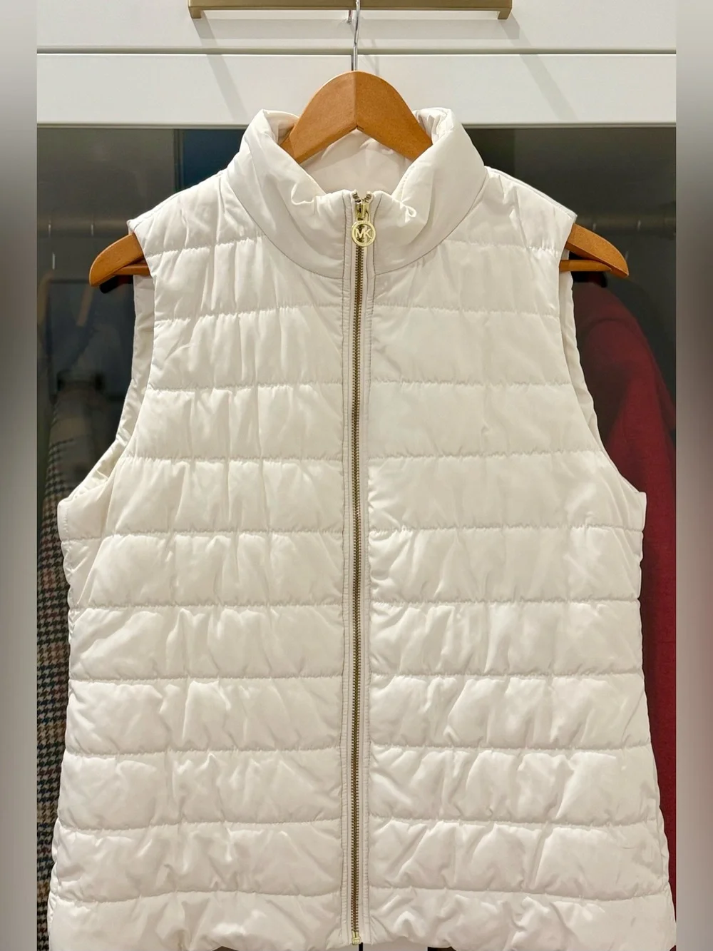 Michael Michael Kors Off-White Quilted Puffer Vest | Gold Zip | Women’s L